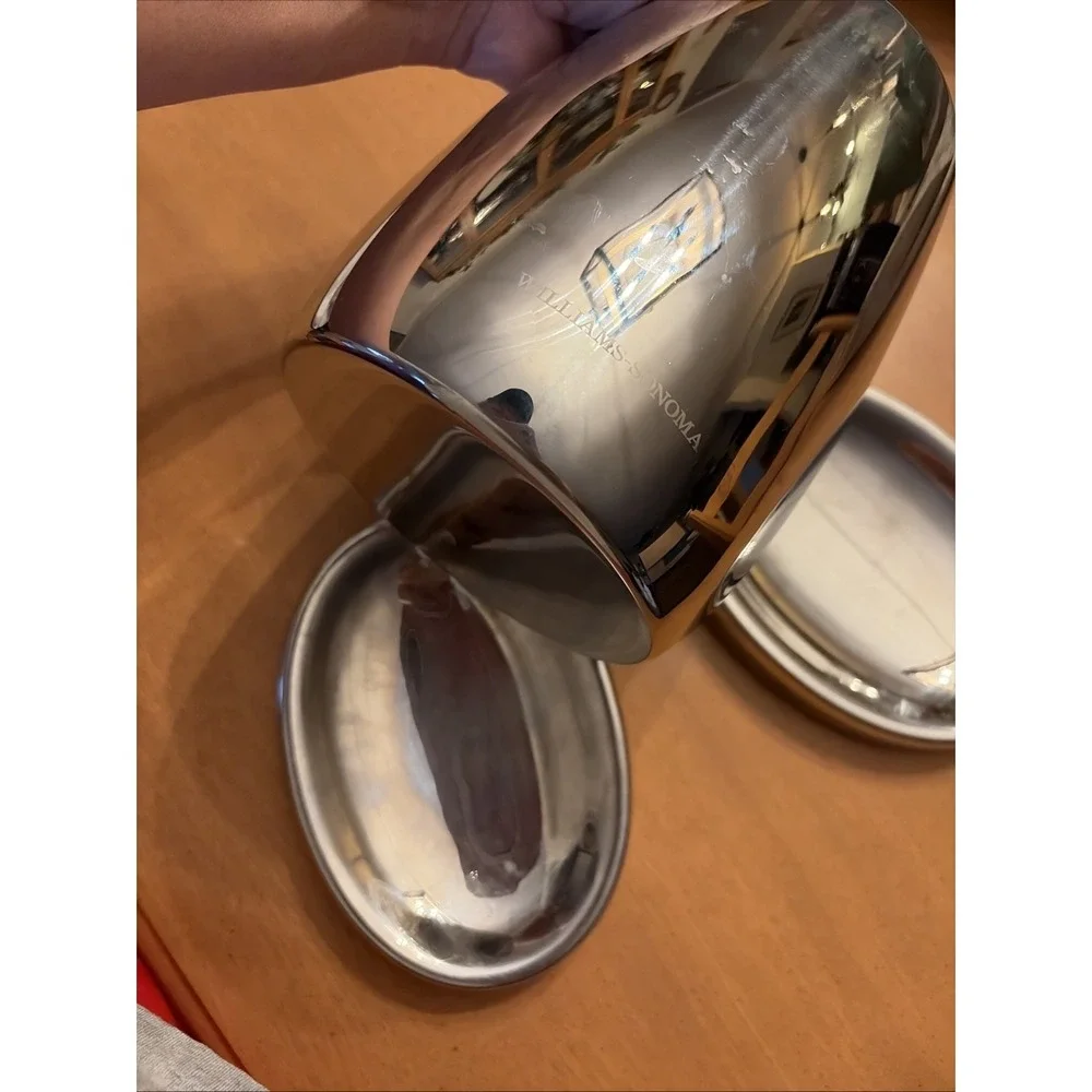 Williams Sonoma Silver Stainless Steel 2 Oval Shape Storage Tray & Bain Marie